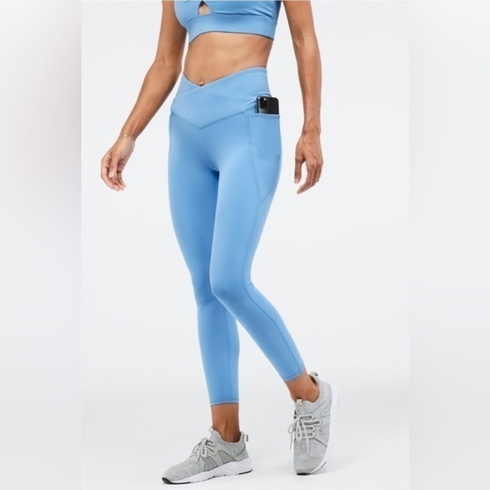 Fabletics Surf Blue Oasis PureLuxe HW Crossover 7/8 Leggings Women’s Size XS 0 2